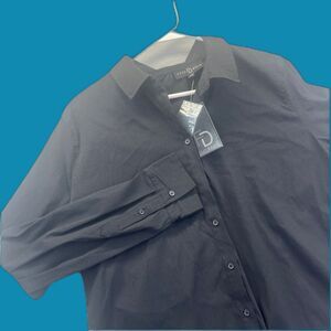 Fred David Stretch Black Collared Button Up Shirt Work Waitress Womens L